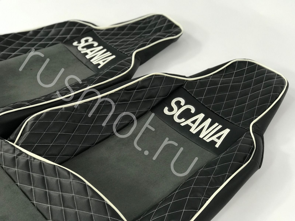 Чехлы Премиум стеганные кожа + аликанте вышивка SCANIA Streamline от 2014- г. S23 Польша
