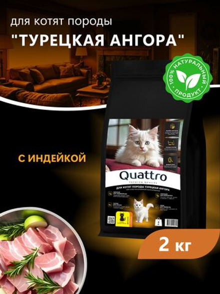 Корм сухой для котят породы Турецкая ангора, с индейкой, 2 кг, QUATTRO