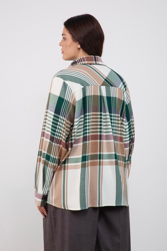 Рубашка в крупную клетку, зелено-бежевый