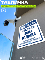 Табличка для частной территории "Внимание, частная зона отдыха", на дом, для участка, организаций, предупреждающая, 40х30 см, Silver Plane x Айдентика Технолоджи