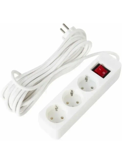 Удлинитель Sonnen Psw-503, 3 розетки c заземлением, выключатель 10 А, 5 м, белый