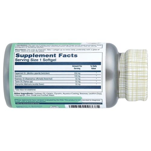 Solaray, масло перечной мяты, покрытые кишечнорастворимой оболочкой, с маслом розмарина и чабреца, 60 капсул