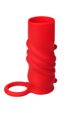Насадка на пенис Black & Red с кольцом рельефная силиконовая (красная) (Цвет: красный)