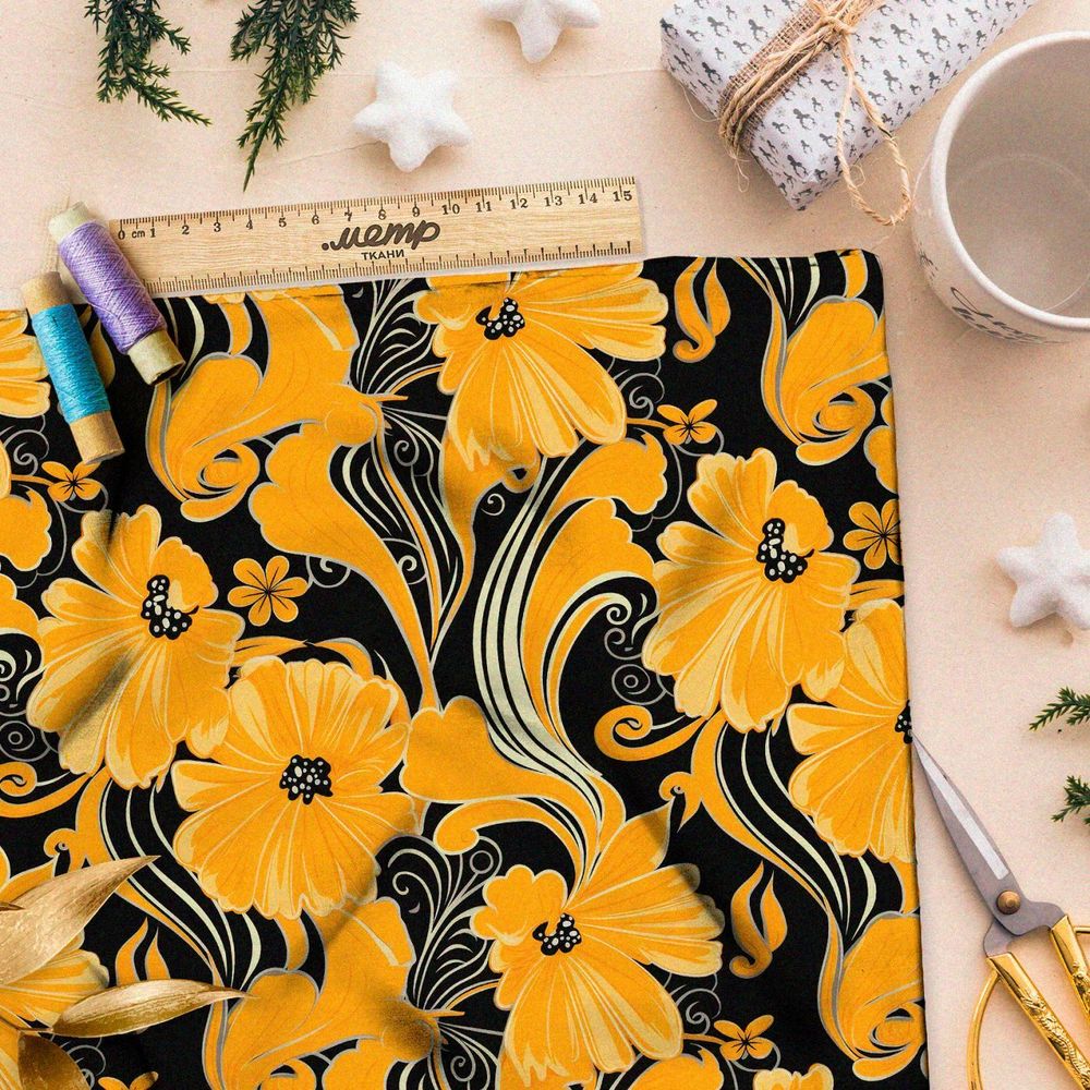 Ткань премиум флис золотистый оркестр вдохновения