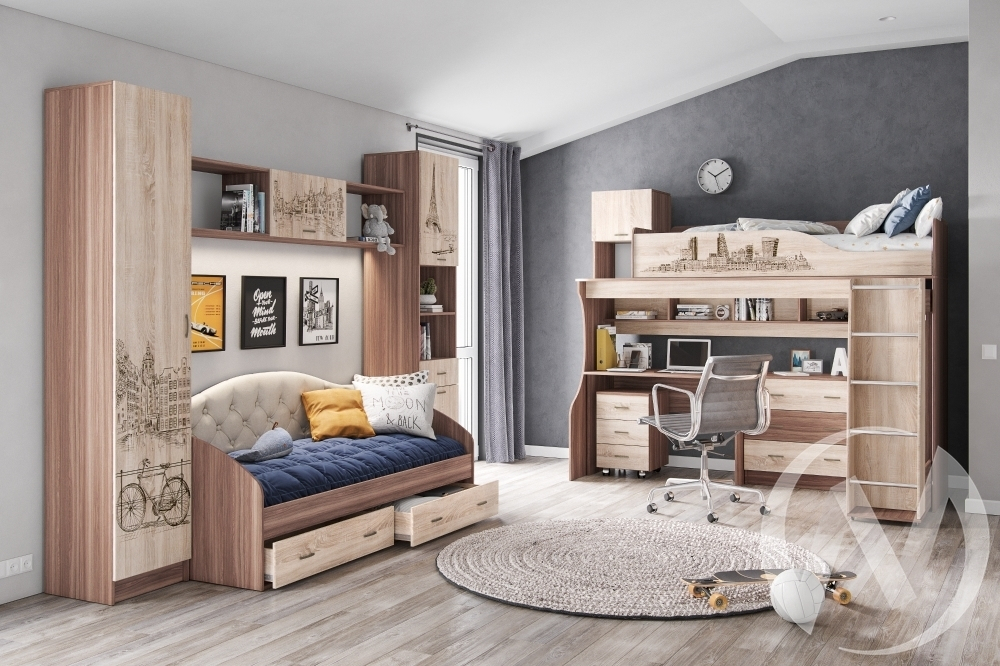 Детская "Орион" (дуб сонома/ясень шимо) Комплектация 4