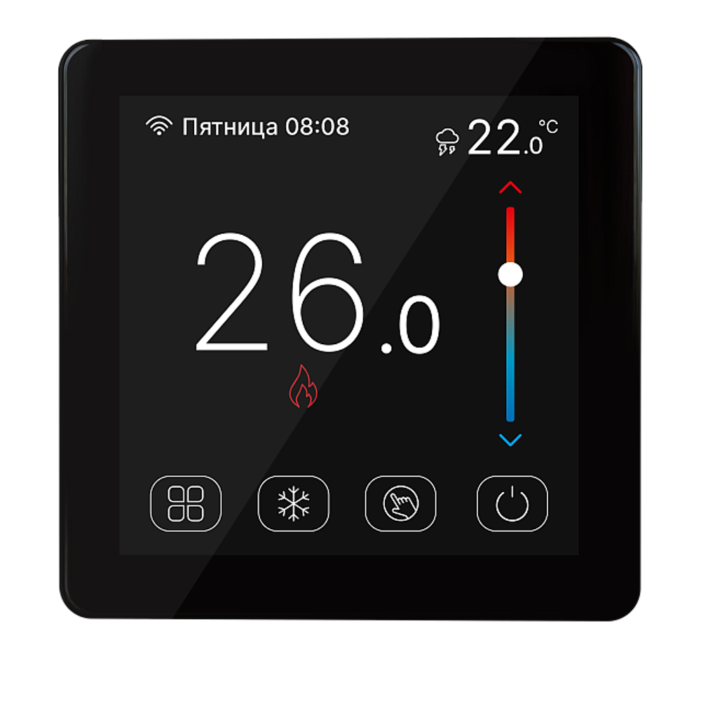 Термостат для теплого пола STOUT с цветным сенсорным дисплеем (цвет черный)