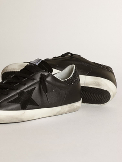 Super Star in black nappa with black star and glitter heel tab