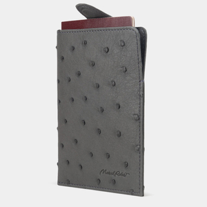 Обложка-кармашек для паспорта London из кожи страуса, серого цвета