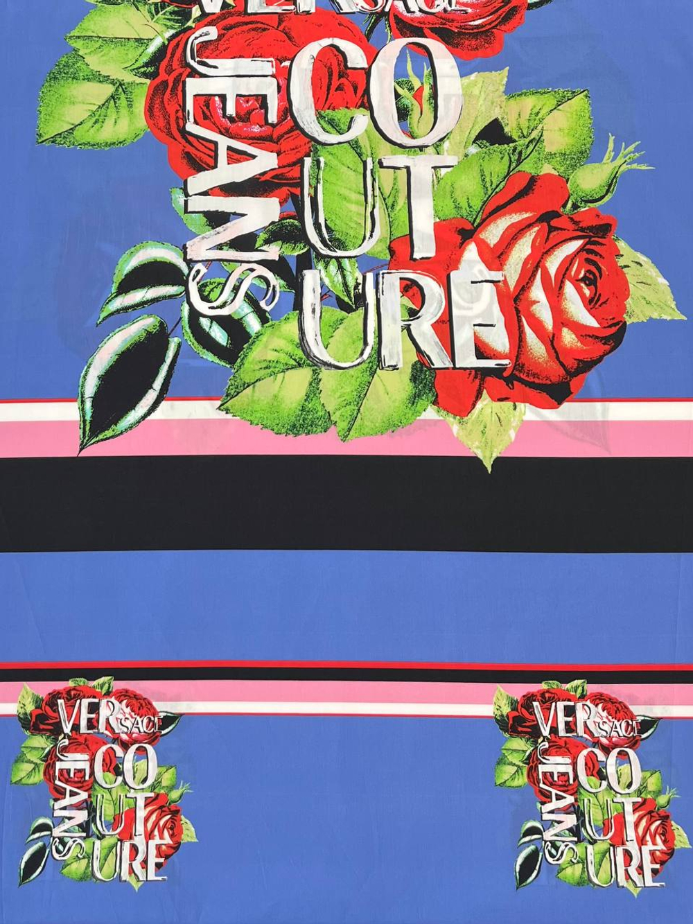 Хлопок Versace Jeans Couture в разноцветную полоску с розами и лого (КУПОНЫ)