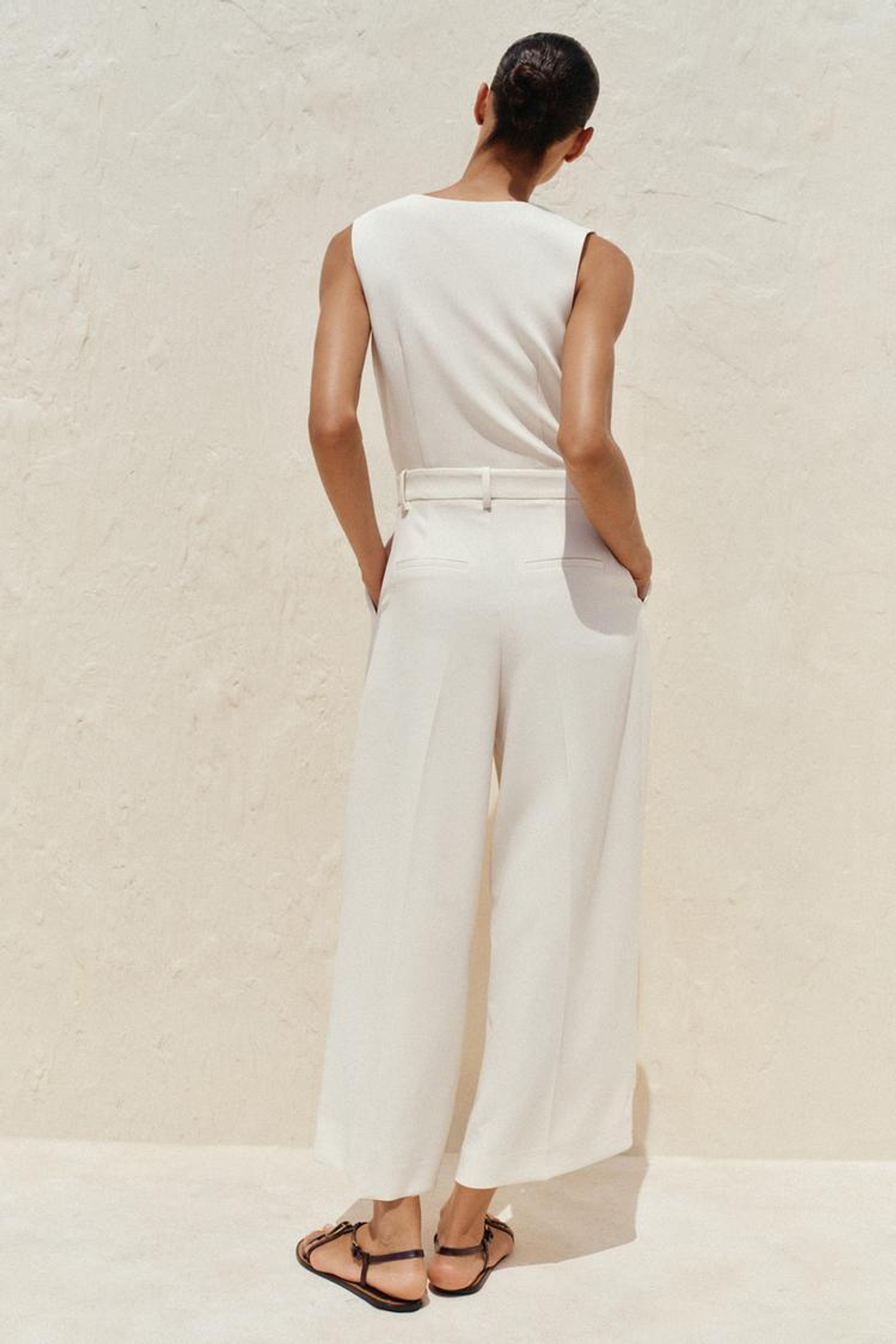 ZARA ШИРОКИЙ КОМБИНЕЗОН, ЭКРЮ