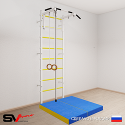 Шведская стенка Sv Sport усиленная 6134 (Турник стандарт/Канат/Кольца/Мат 1м)