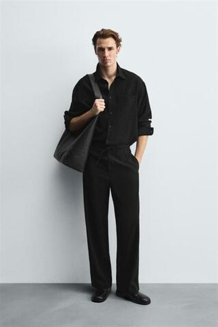 ZARA СТРУЯЩИЕСЯ БРЮКИ RELAXED FIT, ЧЕРНЫЙ