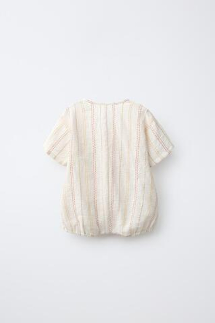 ZARA КОМБИНЕЗОН КИМОНО С КОНТРАСТНОЙ СТРОЧКОЙ, ЭКРЮ