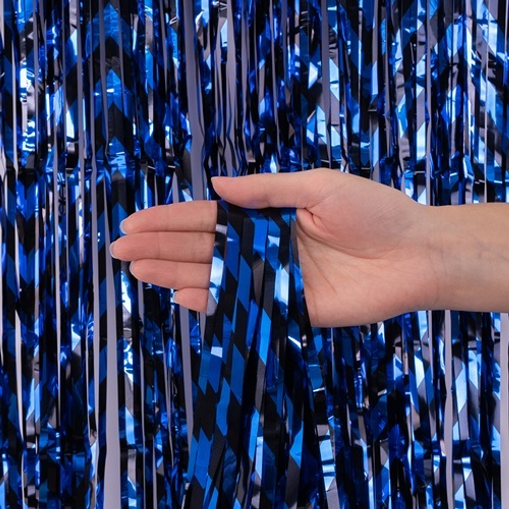 Занавес Дождик Зигзаги, Синий, Металлик, 100*200 см