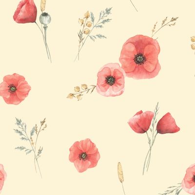 Маки и травы на светло-желтом / Poppies and herbs on light yellow