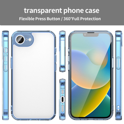 Чехол прозрачный для iPhone 16e, мягкие усиленные боковые рамки синего цвета