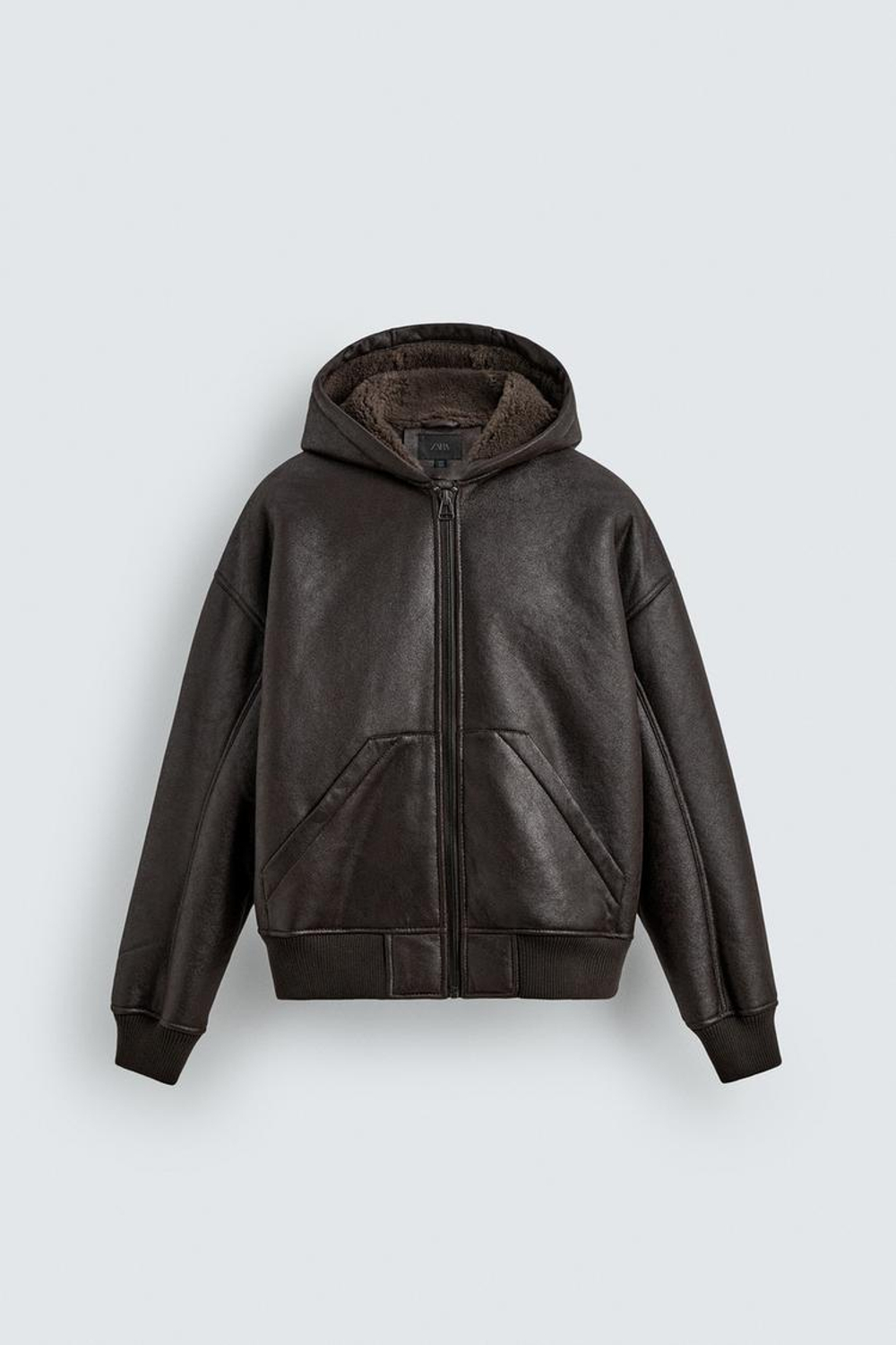 ZARA КУРТКА - ДУБЛЕНКА ИЗ ИСКУССТВЕННОЙ КОЖИ, КОРИЧНЕВЫЙ