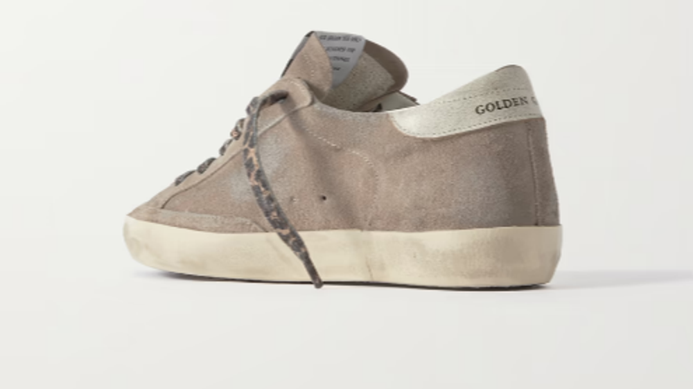 Кеды Super-Star leather-trimmed distressed glittered suede sneakers