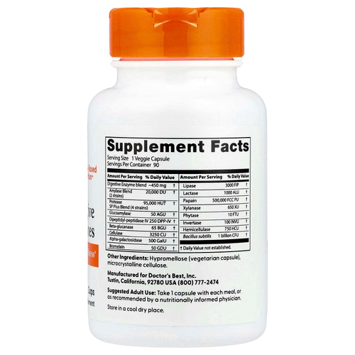 Doctor's Best, пищеварительные ферменты, 90 вегетарианских капсул