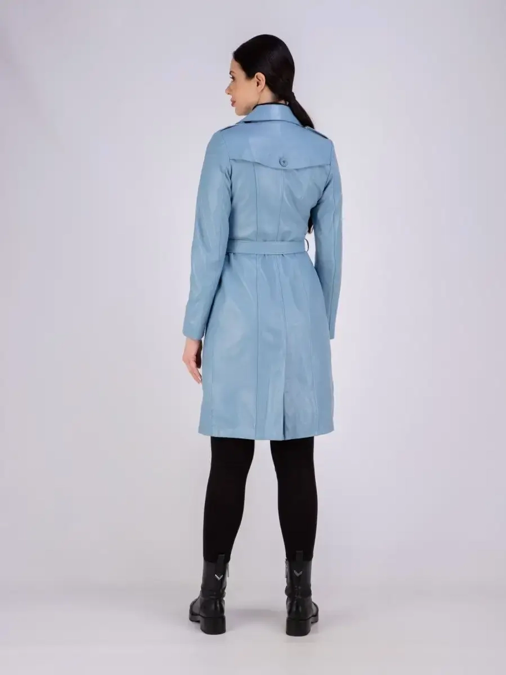 Тренч длинный кожаный с поясом плащ на весну