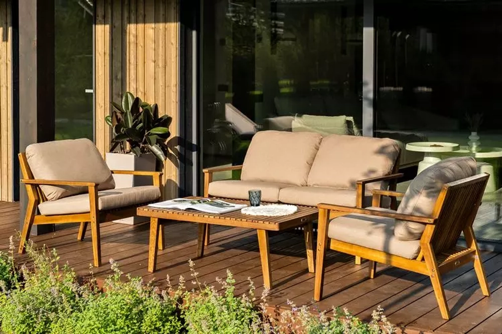 Диван из акации Joygarden МОНА 2-х местный, Natural Teak, бежевый