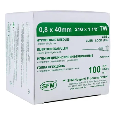 Игла инъекционная SFM 0,8х40 мм 21G 100 шт