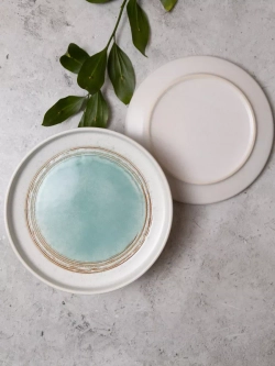 Набор 2шт тарелок с бортами 26 см Аквамариновое золото
