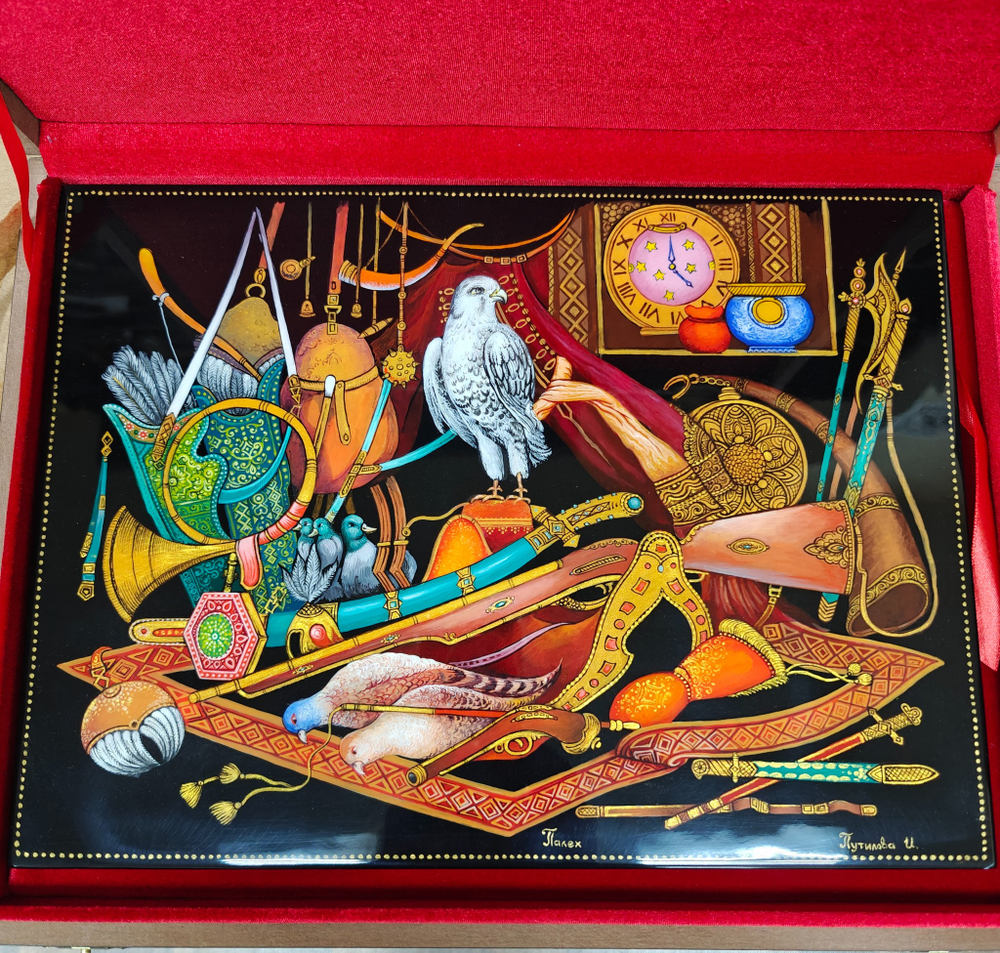 Панно Палех "Охота" с ручной росписью