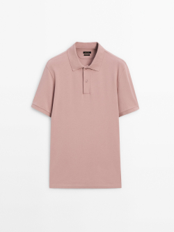 Massimo Dutti Поло из рельефного хлопкового пике, пестро-розовый
