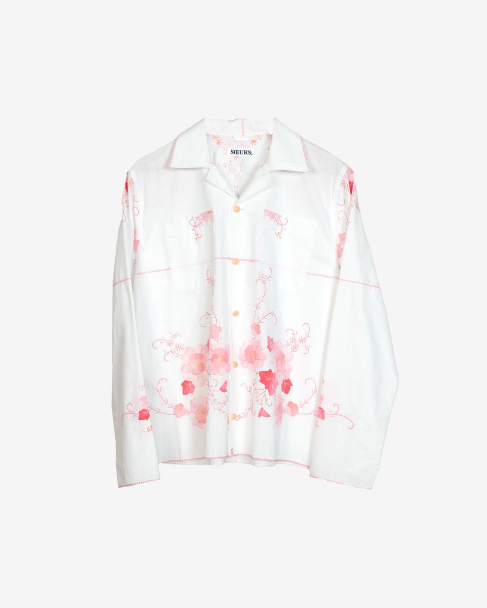 Рубашка Soeurs с Розовыми Аппликациями / Pink Applique Long Sleeve белая
