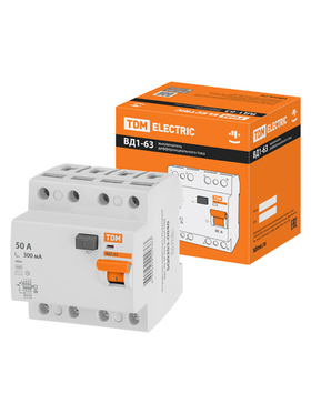 УЗО  ВД1-63 4Р 50А 300мА электромехнического типа, АС TDM SQ0203-0040