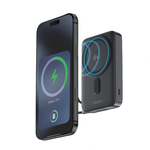 Внешний аккумулятор MagSafe с подставкой и встроенным кабелем Deppa NRG (Qi2) (10000 мА·ч) Беспроводная зарядка: Qi 15 Вт. Проводная зарядка: USB-C, встроенный кабель USB-C. Сертификация Qi2. Есть дисплей и поддержка PD. Энергоёмкость — 38,5 Вт·ч. Максима