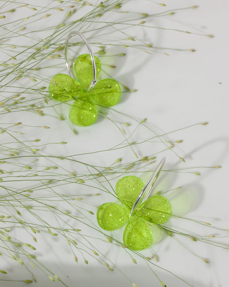 Cерьги Sparkle Hoops Flowers Green