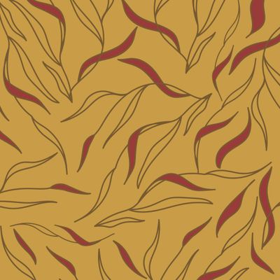 Веточки с листьями на горчичном фоне