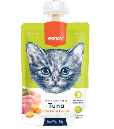 Wanpy Cat Лакомство для кошек Мясной мусс из тунца и курицы с морковью 90гр.