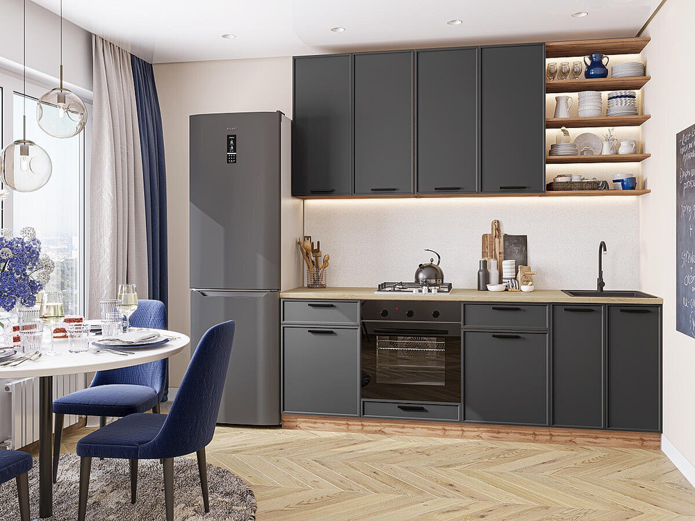 Прямая модульная кухня Фрейм-02 Stormy Silk - Дуб Вотан 2340*2200*600