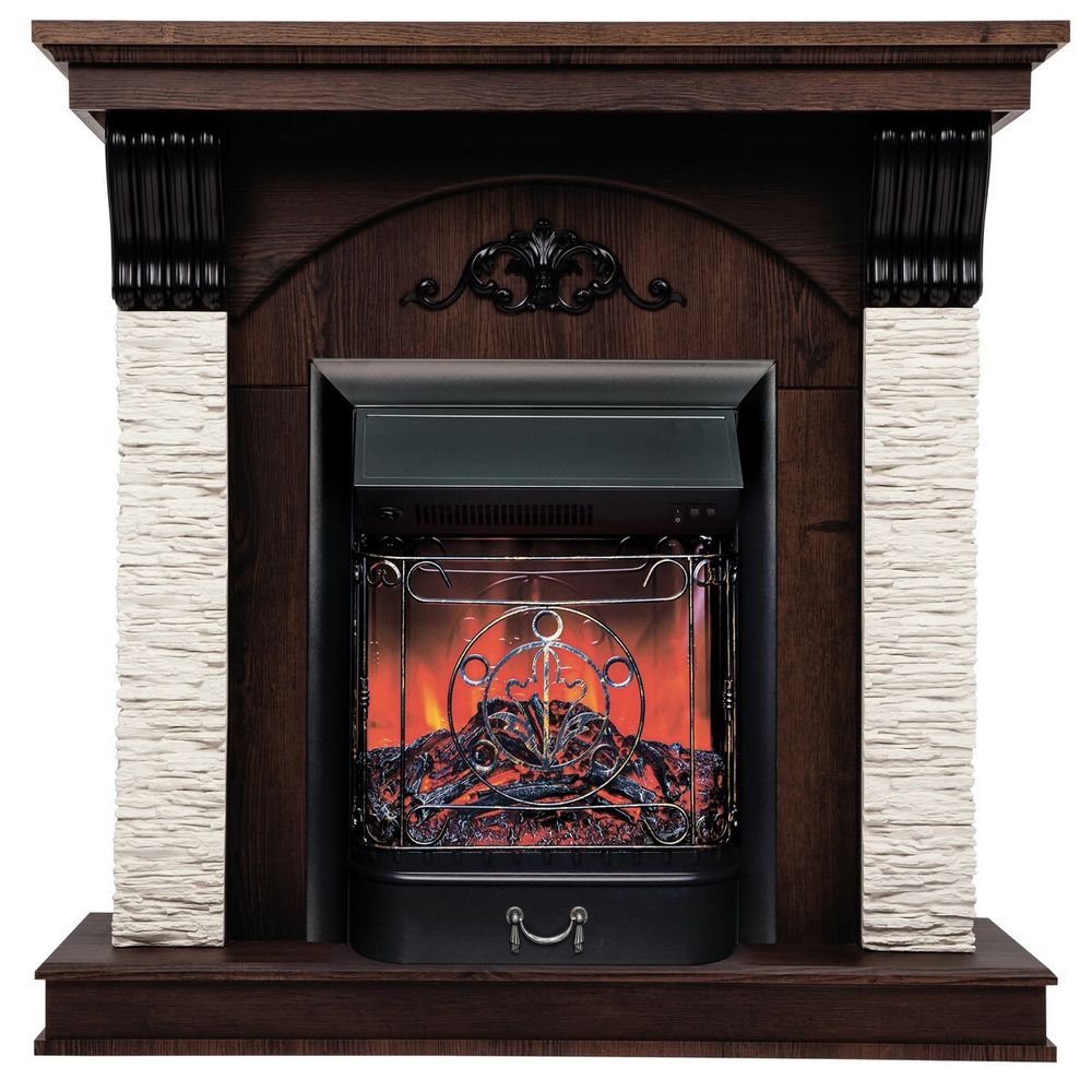Электрокамин RealFlame Corfino NT орех с очагом Majestic Lux Black