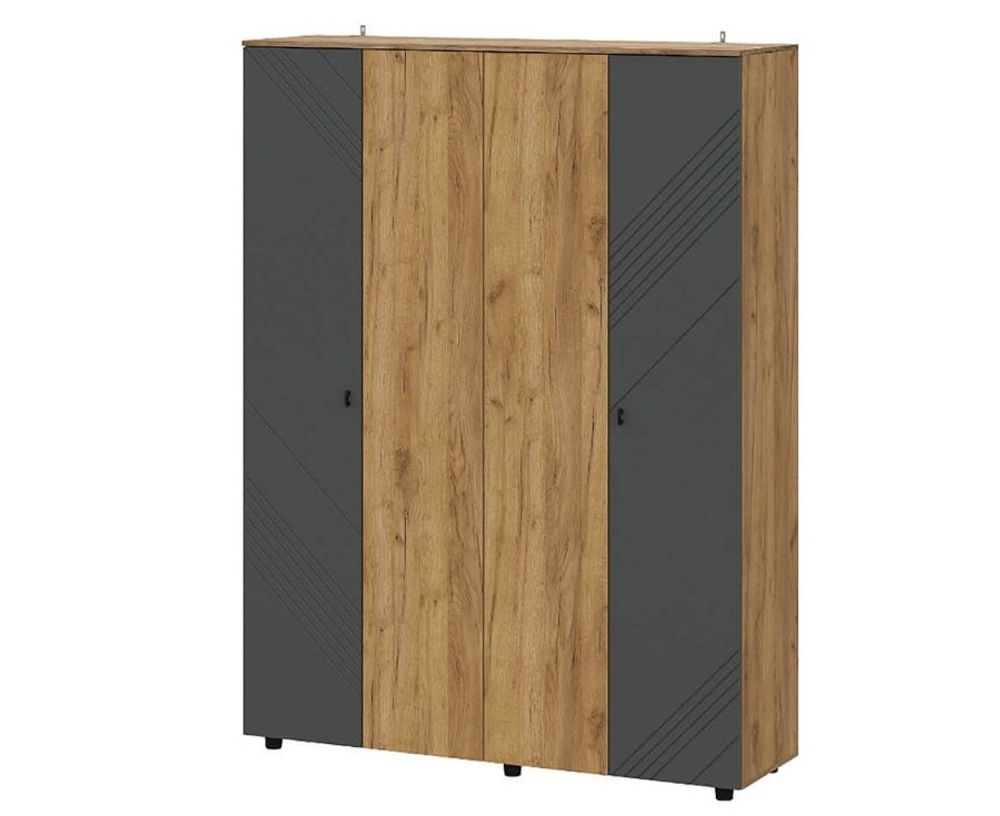 Шкаф четырехстворчатый Байкал Графит/Дуб золотой 1584 мм, распашной с полками и штангой для спальни и гостиной