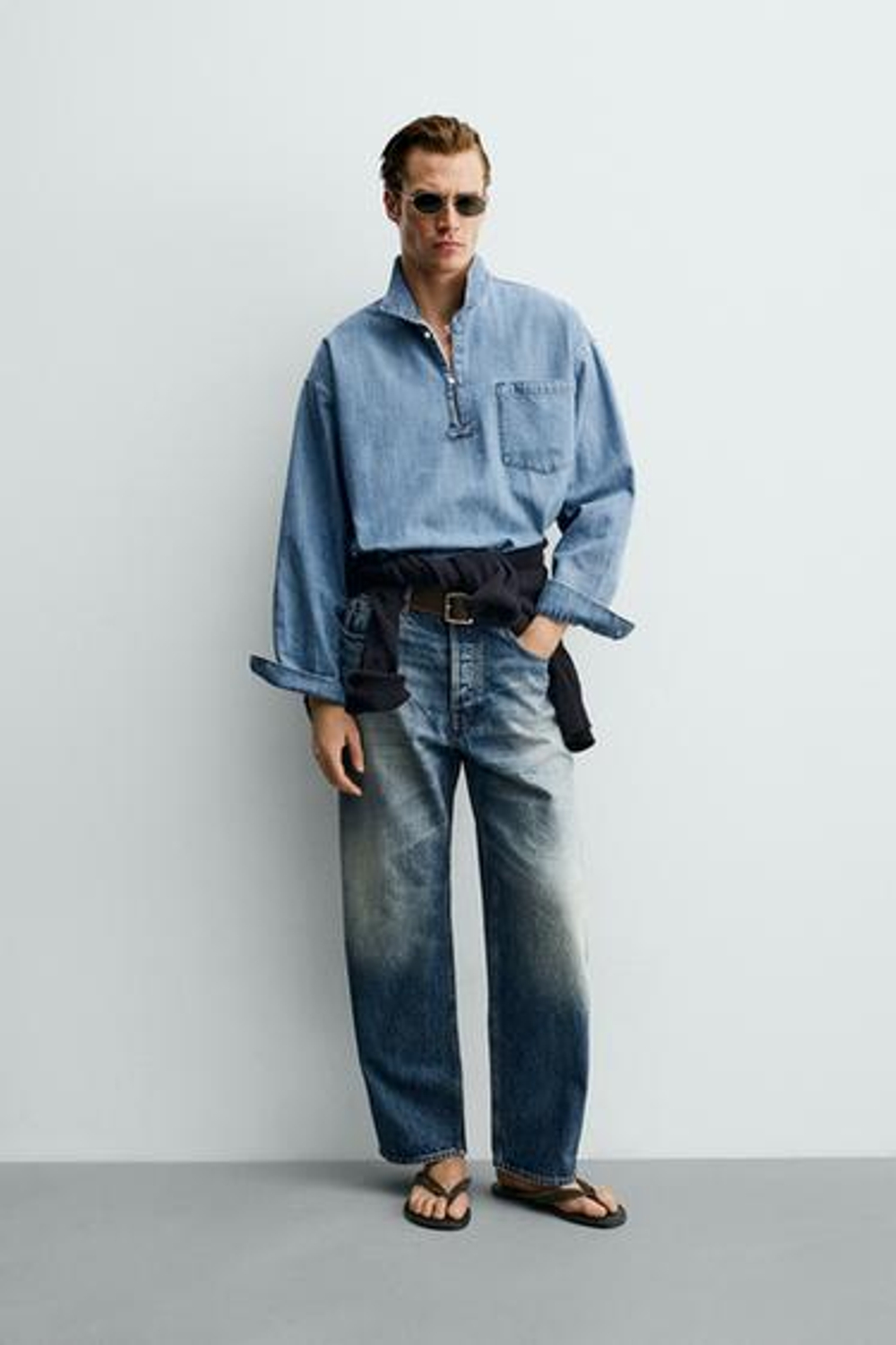 ZARA ПОЛО RELAXED FIT ИЗ РЕЛЬЕФНОЙ ТКАНИ, ГОЛУБОЙ