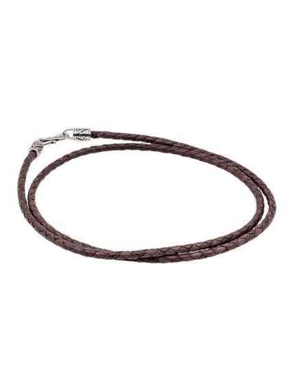 Гайтан кожаный коричневый 3 мм из серебра, вид в сложенном виде спереди