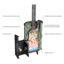 Печь банная «Атмосфера XL» сетка нержавейка с газовой горелкой