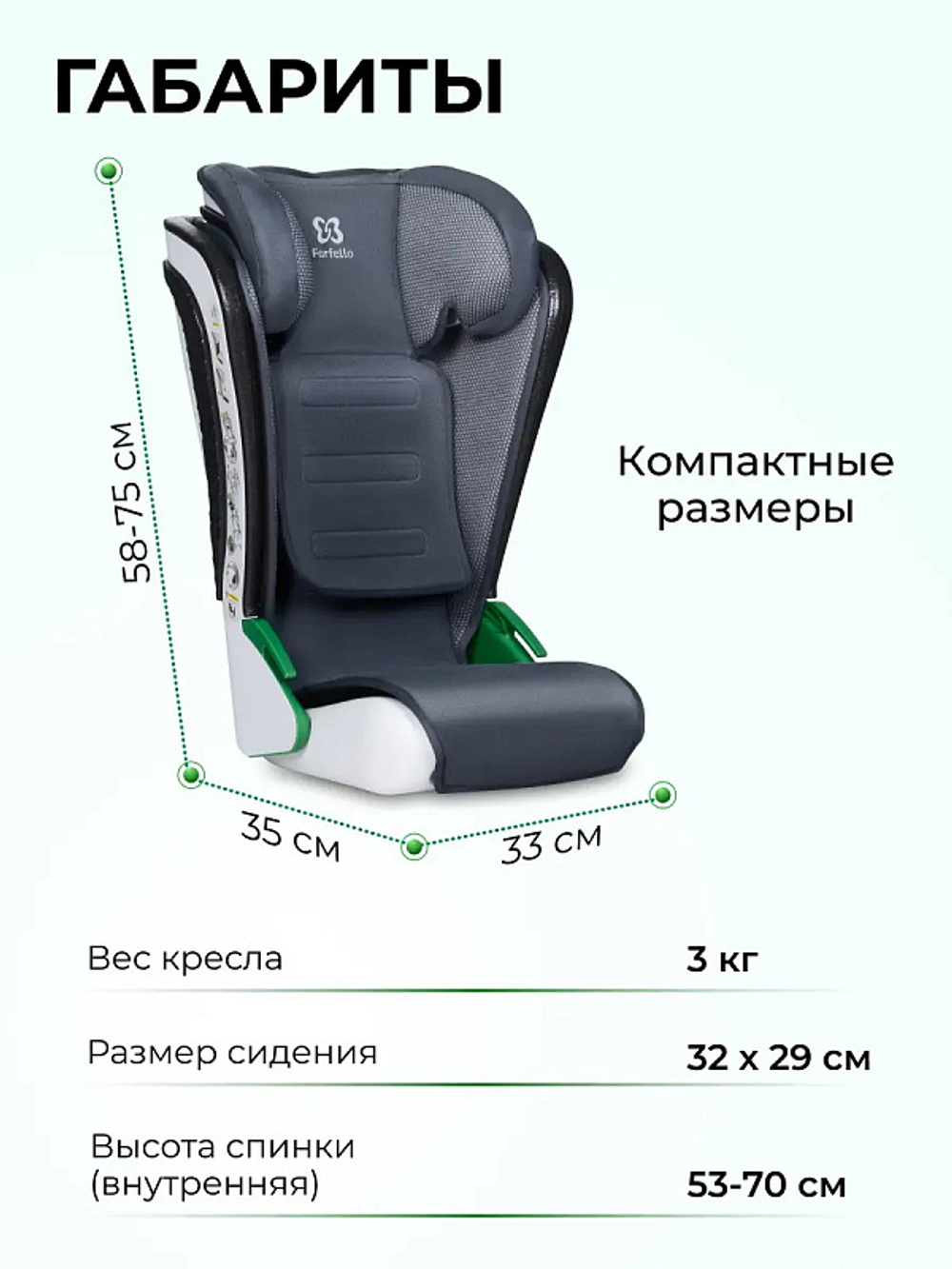 Автокресло детское 15 - 36 кг i-Size Farfello YKO-968 серый Артикул: YKO-968/g