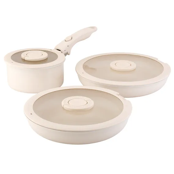 Набор посуды для приготовления со съемной ручкой smart ceramic, 7 предметов, молочный