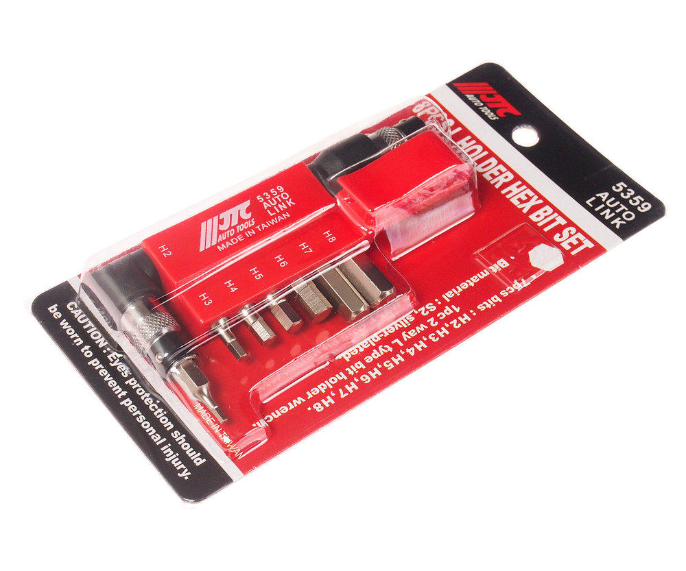 Набор бит 1/4" HEX H2-8мм 6-ти гранных с Г-образным держателем 8 предметов JTC