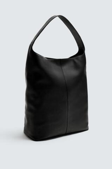 ZARA КОЖАНАЯ СУМКА-ШОПЕР, ЧЕРНЫЙ