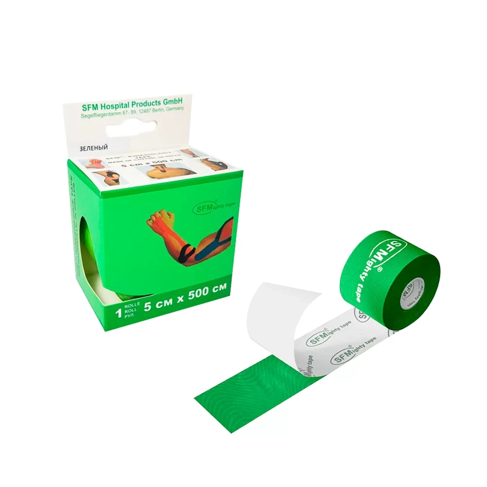 Кинезиологический тейп SFM основа хлопок 5 см 5 м зеленый