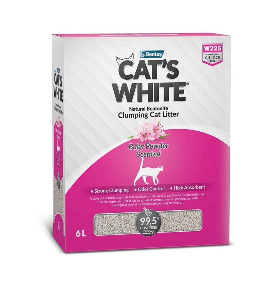 Cats White BOX Baby Powder комкующийся наполнитель с ароматом детской присыпки 6 л