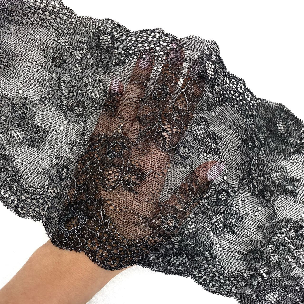 Кружево эластичное черное/серебро 17 см