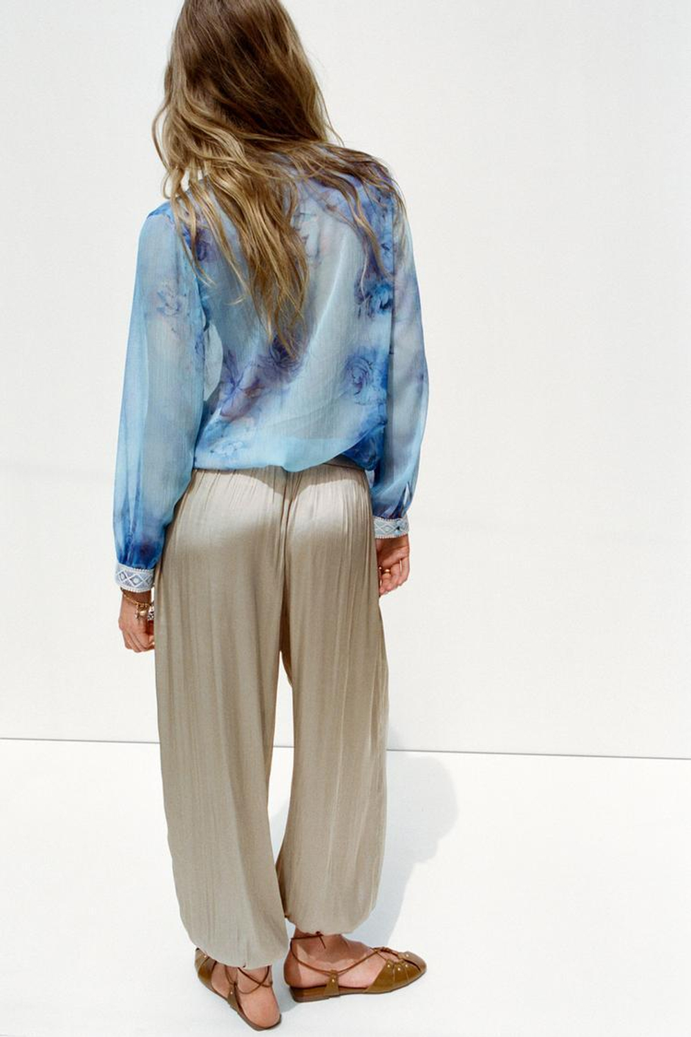 ZARA БЛУЗА С ПРИНТОМ, СИНИЙ/БЕЛЫЙ