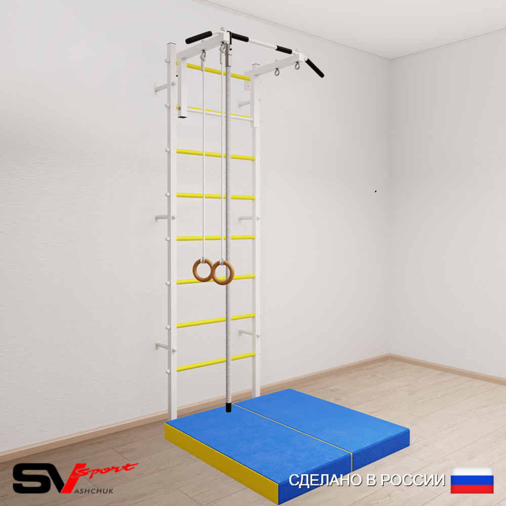 Шведская стенка Sv Sport усиленная 6134 (Турник стандарт/Канат/Кольца/Мат 1м)